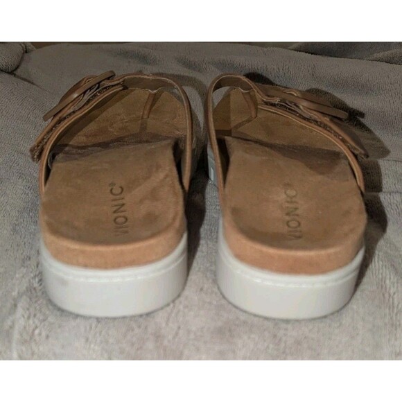 Vionic Uptown Marin Women's Wedge Thong Orthopedic Sandal Tan Leather NIB 7.5M - Picture 5 of 9